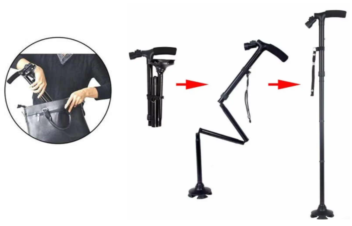 BASTÓN ORTOPÉDICO PLEGABLE Y RETRÁCTIL CON LUZ LED