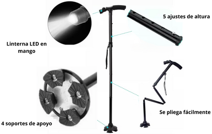 BASTÓN ORTOPÉDICO PLEGABLE Y RETRÁCTIL CON LUZ LED