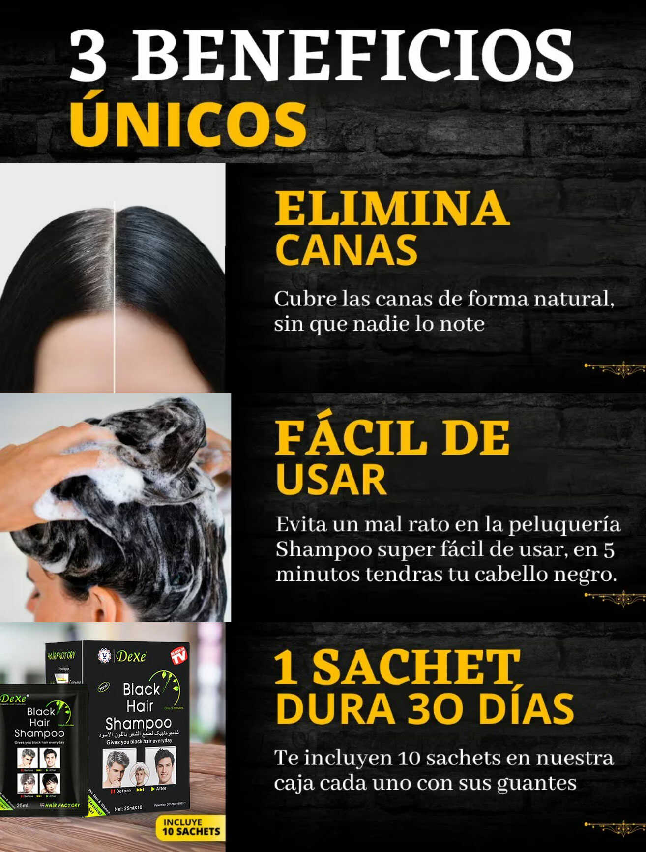 SHAMPOO CUBRE CANAS TINTE NEGRO